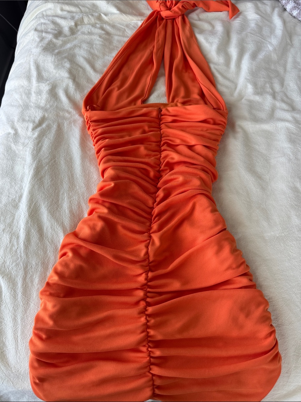 Zara Orange Ruched Halter Mini Dress